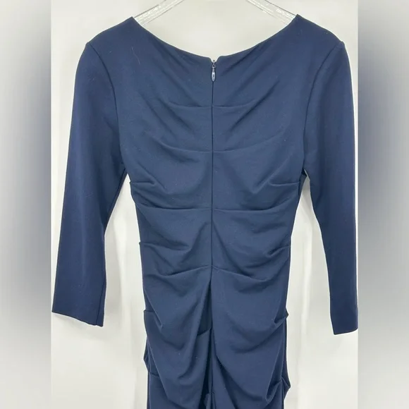 Nicole Miller Artelier Navy Blue Ruched Dress Midi Womens Small 006082 | O134 - Picture 7 of 12